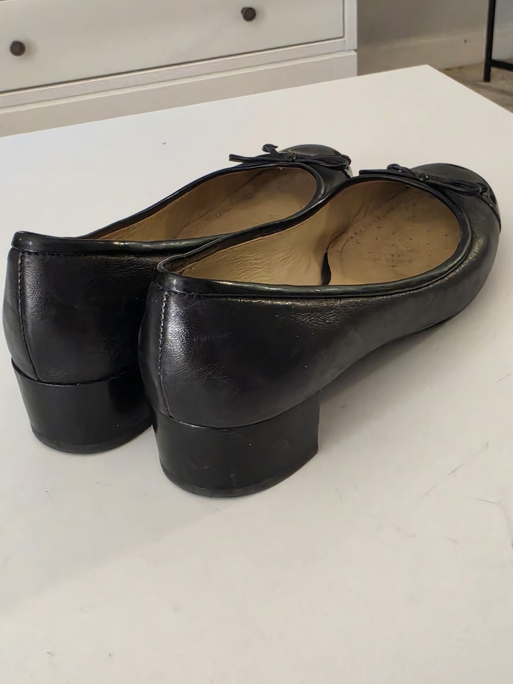 Geox Black Leather Low Block Heel Ballet Pumps Size 38 - Picture 3 of 8